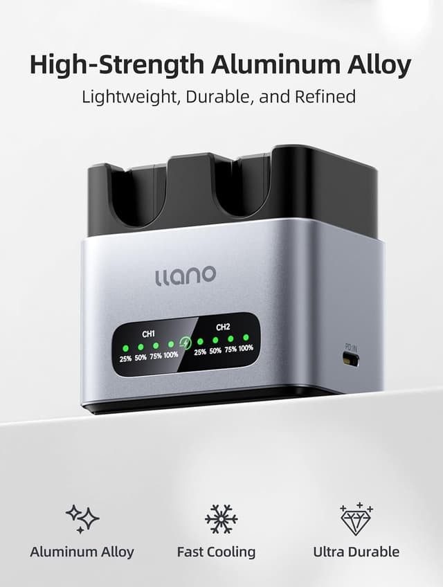 Detalle de llano 2 Pack NP-FW50 Battery & 20W Fast Charger Set (dual-slot, USB-C)