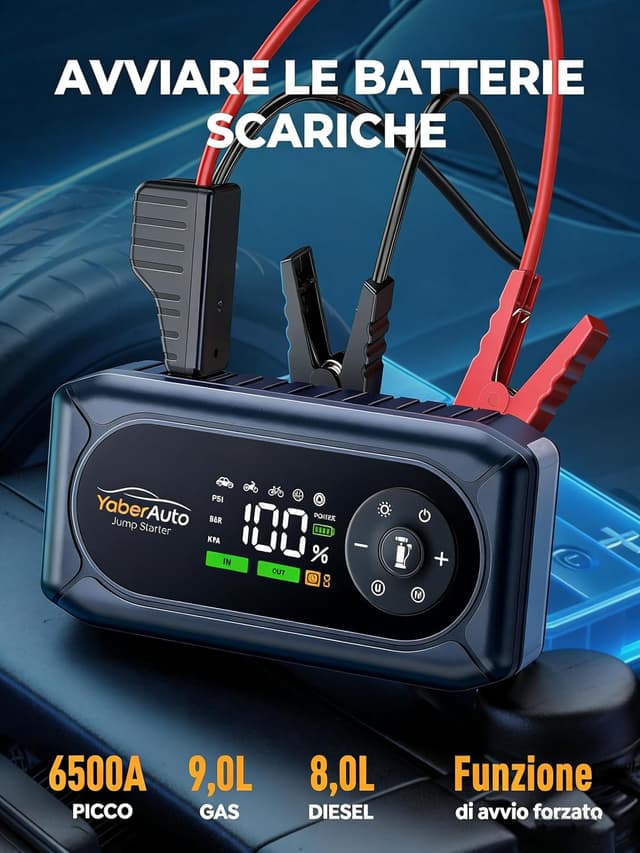 Detalle 2 de YaberAuto Booster Avviamento Auto 7000A con Compressore 150 PSI e torcia 500 lm