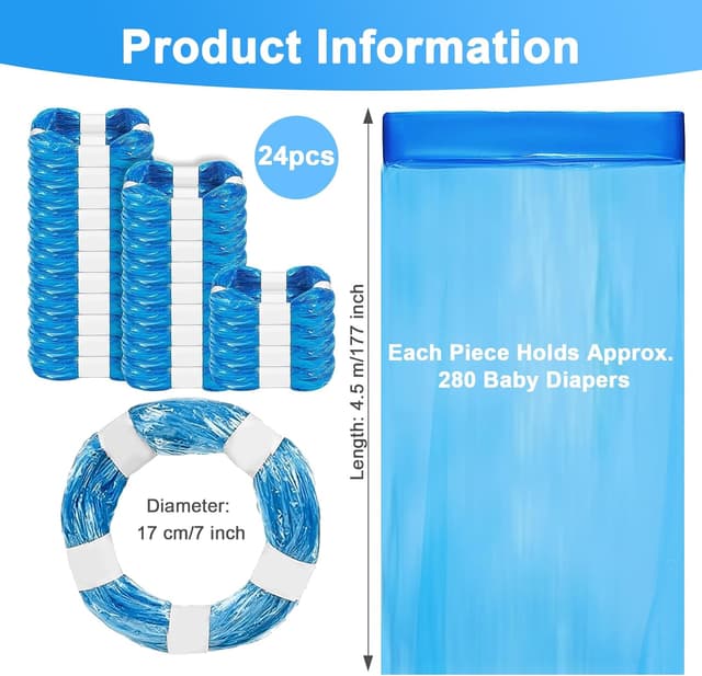 Detalle 2 de 24 Stück Windeleimer Nachfüllkassetten – Nachfüllfolie kompatibel mit Tommee Tippee, Angelcare & LitterLocker