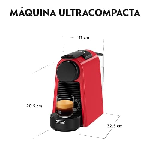 Detalle de Nespresso De'Longhi Essenza Mini EN85.R (EN85.R) roja: cafetera monodosis compacta de cápsulas Nespresso