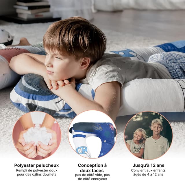 Detalle de MAKOSAS Oreiller Confort Enfant 4-12 ans en U ergonomique, compagnon de sommeil pour junior