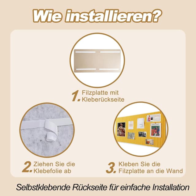 Detalle 2 de Filz Pinnwand 80x40 cm selbstklebend, gelb