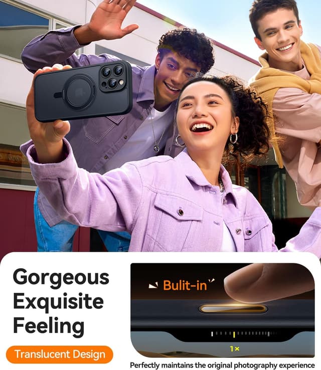 Detalle de CANSHN iPhone 16 Pro Max case with 360° magnetic stand and camera control button (6.9")