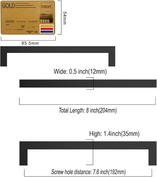 Detalle de Amerdeco 10 Pack Matte Black Cabinet Pulls (7.5 inch / 192mm hole centres) – Stainless steel handles for drawers and cupboards