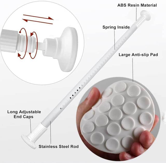 Detalle de Tringle à rideau télescopique 328–377 cm sans perçage, tige acier inox 32 mm (blanc) 92-430