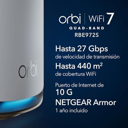 Detalle 2 de NETGEAR Orbi Serie 970 RBE972S Router + satélite, WiFi 7 27 Gbps