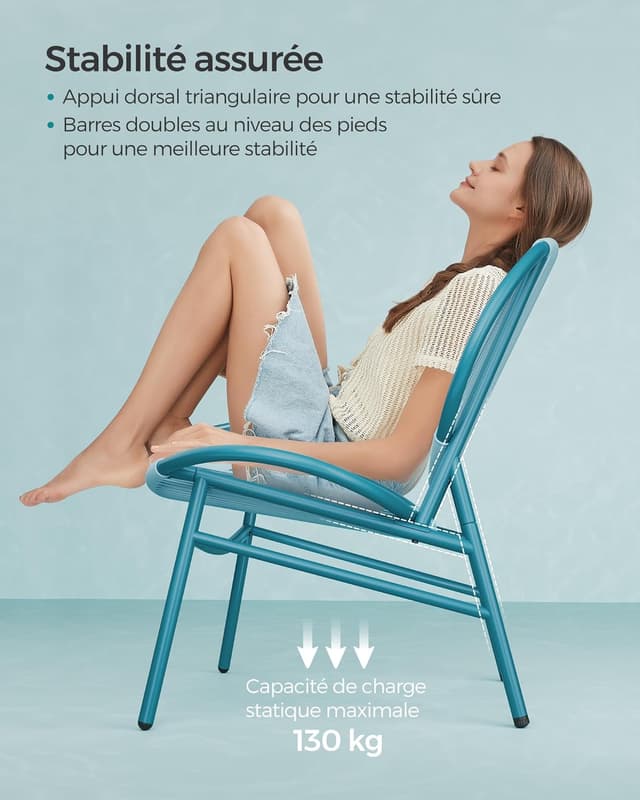 Detalle de Ensemble SONGMICS pour salon d’extérieur 3 pièces avec 2 chaises Acapulco et table d’appoint GGF021K01, couleur marron camel