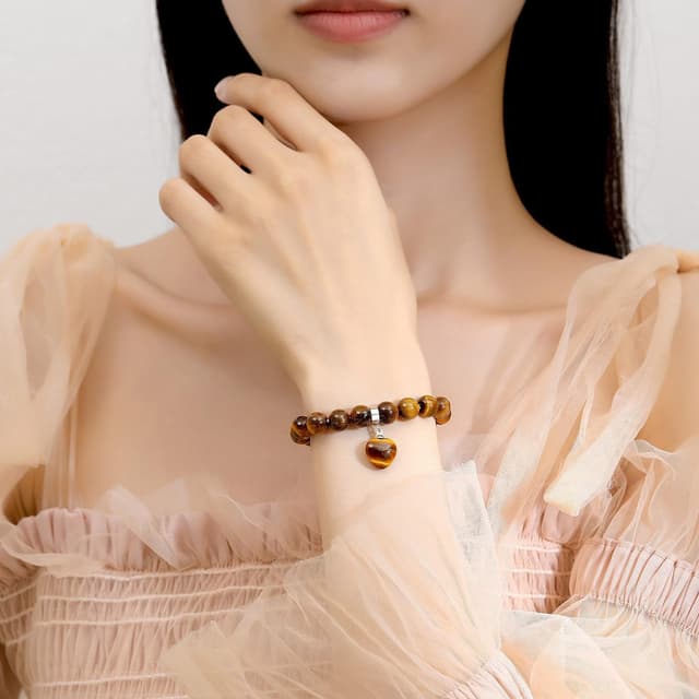 Detalle de XIANNVXI Herz-Armband für Damen mit Stein- und Kristallperlen (8 mm) – elastisches Perlenarmband als Schmuckgeschenk