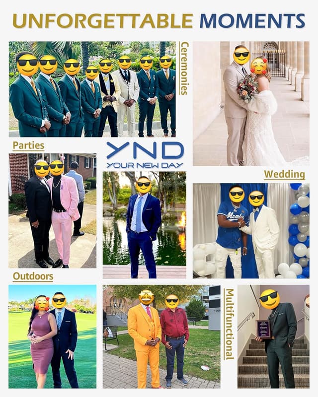 Thumbnail 6 de YND Men’s 2-Piece Slim Fit Suit Set (One-Button Jacket + Pants) with Matching Tie