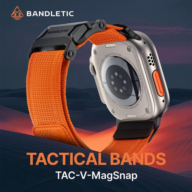 Detalle 2 de Bandletic Nylon Strap for Apple Watch Ultra 3/2 and Series 11–3 (Soft Loop, Magnetic Buckle) – Orange