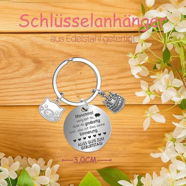 Detalle de Farbeele Glücksschweinchen & Glücksbringer-Schlüsselanhänger im Pocket-Hug-Design – Geburtstagsgeschenk für alle