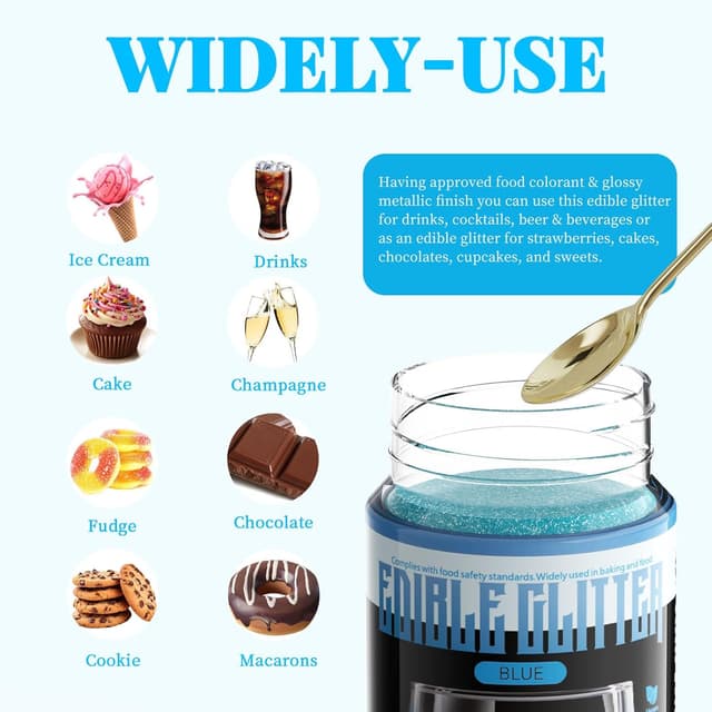 Detalle de Paillette Alimentaire Bleu 15 g – paillettes comestibles pour gâteaux, macarons, boissons (100% comestibles, vegan)
