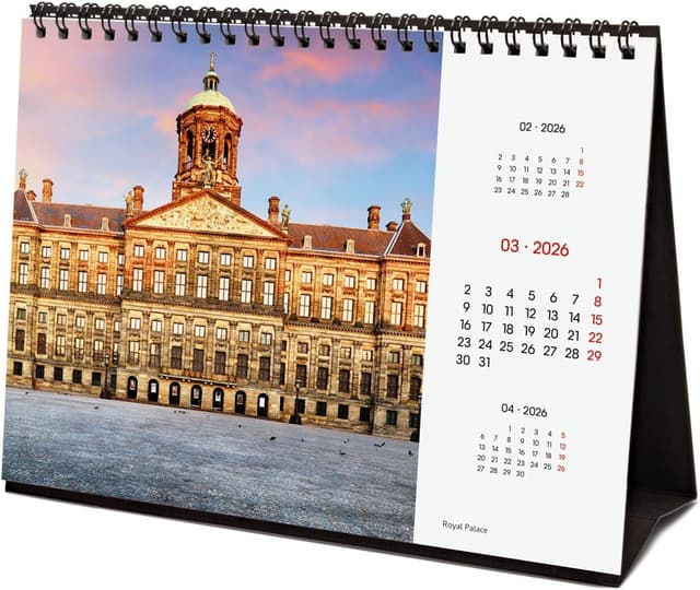 Detalle de Finocam Tischkalender 2026 Monatsansicht (Jan–Dez 2026 + Sep–Dez 2025 reduziert) mit mehrsprachigem Inhalt