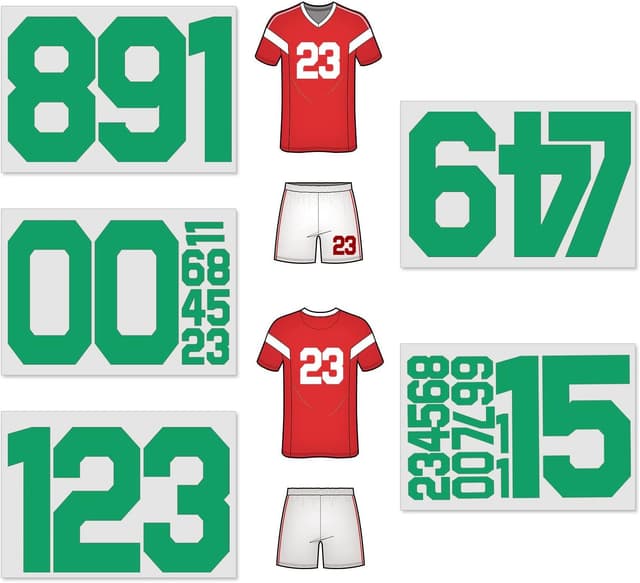 Detalle de 34-Piece Iron-On T-Shirt Numbers (0–9) in Green, 8 inch & 2 inch heat transfer set