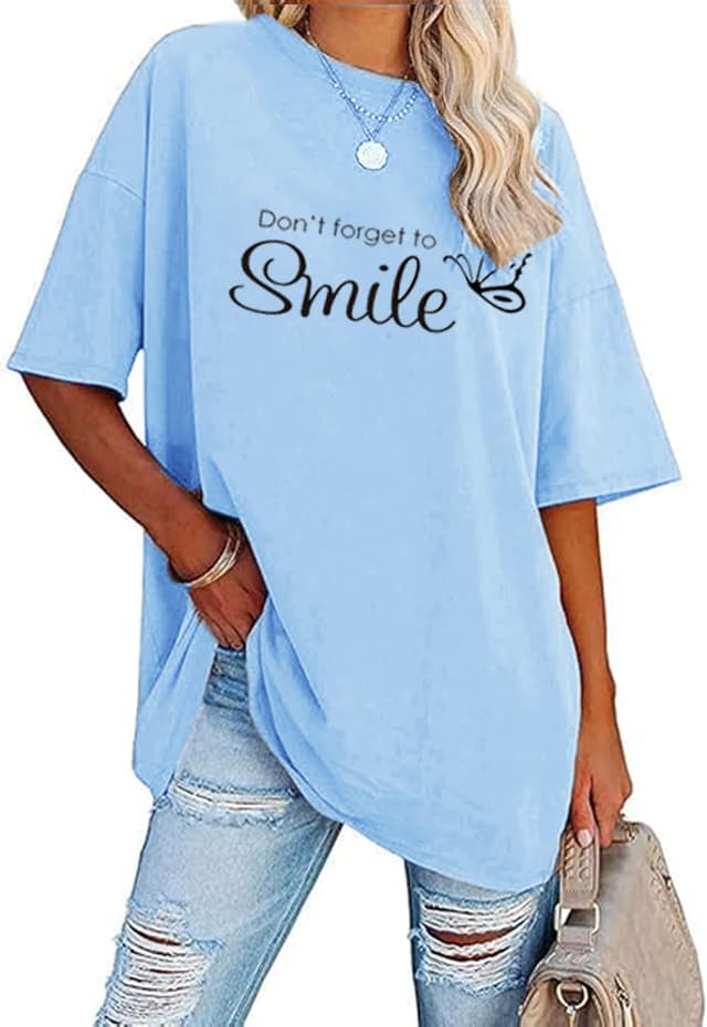 Detalle de Teesho Damen Oversized Langarm-/Kurzarm-T-Shirt aus Baumwolle (75% Baumwolle) – lässige Casual-Tunika