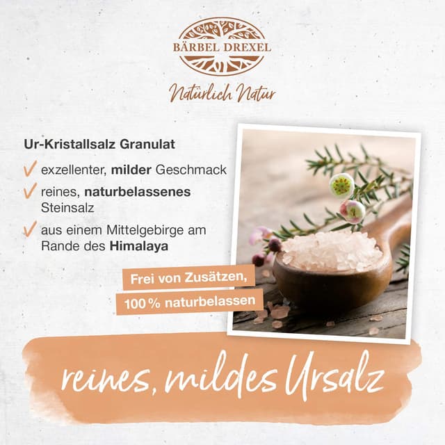 Detalle de BÄRBEL DREXEL Rosa Kristallsalz Grob – 100% veganes Natursalz im Granulat, naturnah abgebaut (750 g)