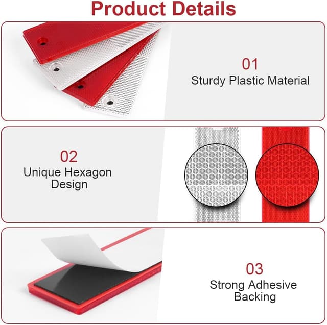 Detalle de AYBUY Confezione da 24 catarifrangenti adesivi rosso e bianco per auto, camion e rimorchi