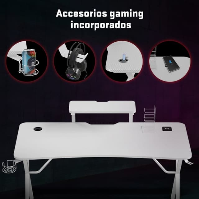 Detalle de Tempest Haven White Mesa gaming 140×60 cm RGB