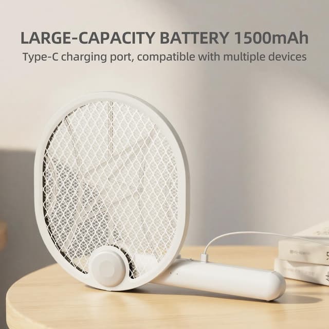 Detalle 2 de Electric Fly Swatter 180° Foldable Fly Zapper Racket (4000V, 5-layer mesh) with USB-C charging