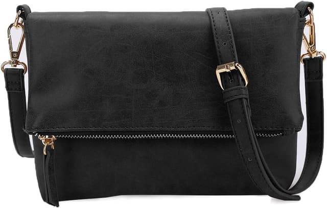 Detalle de Gladdon Umhängetasche Damen klein: Crossbody-/Clutch-Tasche aus veganem PU-Leder (Schwarz)