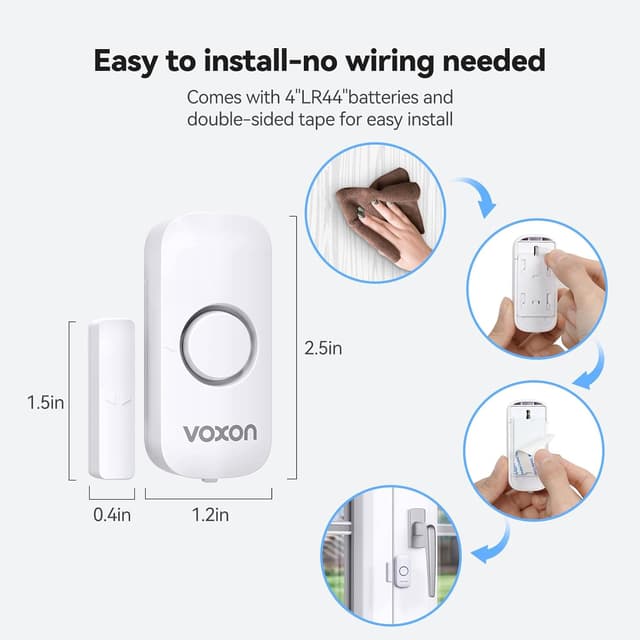 Detalle de VOXON Wireless Door and Window Alarm Sensor 2-Pack (100dB) for Home, Shop & Kids Safety