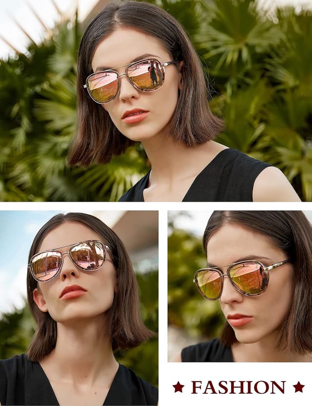 Detalle de Bircen BC2001 Polarized Retro Mirrored Sunglasses for Women with Acetate Frame