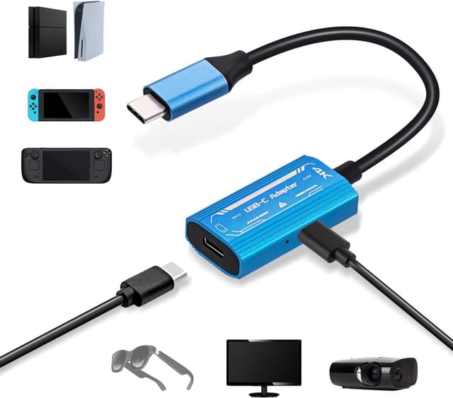 Detalle de Mcbazel USB‑C Adapter für AR‑Brillen: 4K@60Hz, 100W PD Schnellladung (USB‑C Male auf Female)