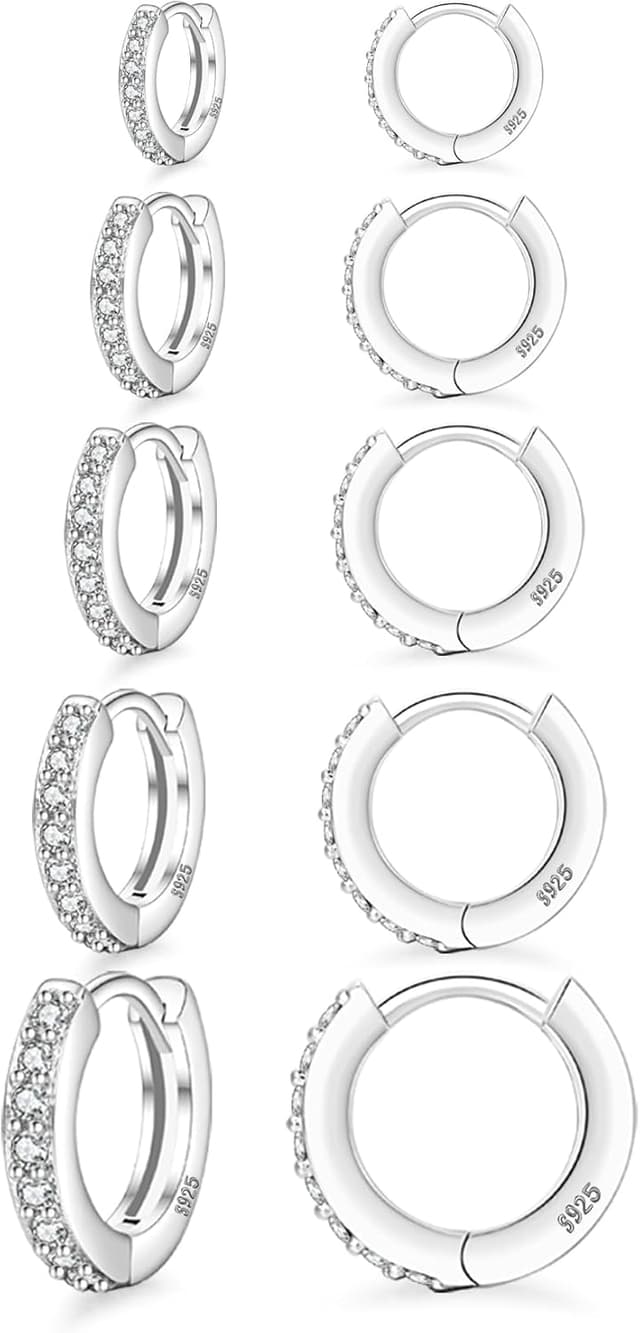 Imagen de Senteria 5 Paar Creolen aus Silber für Damen – kleine Silberne Creolen Ohrringe hypoallergen (8/10/12/14/16 mm) en OfertitasTOP