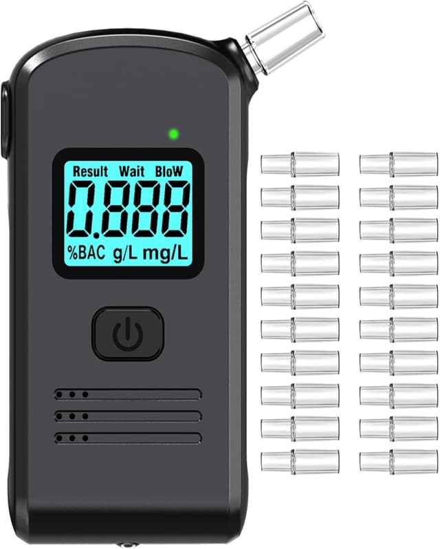 Detalle de Pozxiol etilometro portatile certificato con apposito boccaglio e test rapido per uso domestico e feste