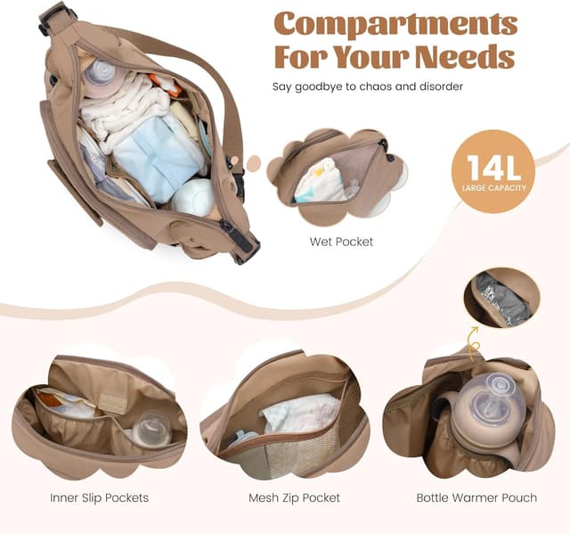 Detalle de GOLF QUALITY Large Diaper Bag Messenger with Stroller Straps and Insulated Pockets (14L)