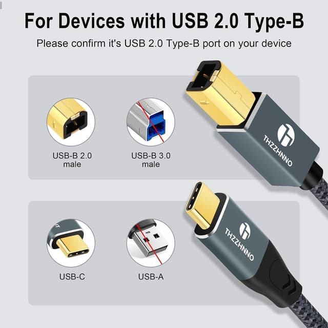 Detalle 2 de Thzzhnno USB‑C auf USB‑B 2 m 🔌