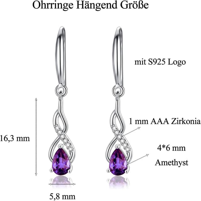 Detalle 2 de WOVEE Ohrringe Silber 925 hängend mit AAA-Zirkonia und Amethyst – lange Hängeohrringe