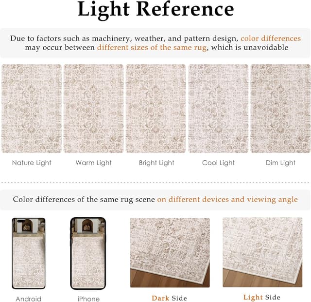 Detalle de HUGEAR Vintage Hellbraun waschbarer Teppich 200x300 cm (Kurzflor, rutschfest)