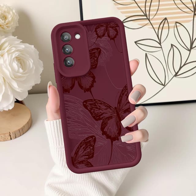 Detalle de FUXICASE Butterfly Silicone Case for Samsung Galaxy S22 5G (Burgundy Red)