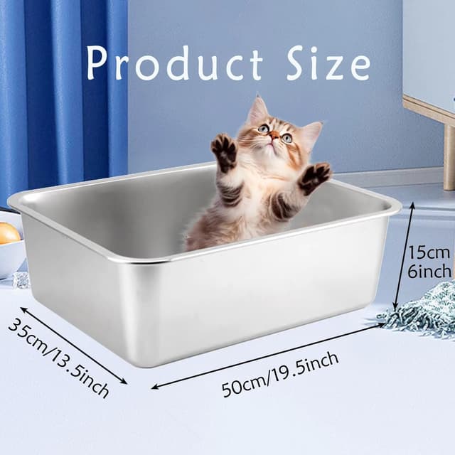 Detalle de XXL Katzenklo aus Edelstahl 50 x 35 x 15 cm (korblose Gerüche, glatte Oberfläche)