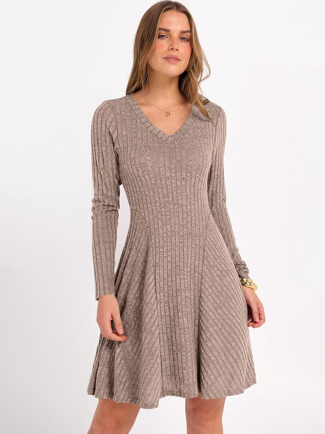 Detalle 2 de ANRABESS Women Ribbed V‑Neck Short Dress