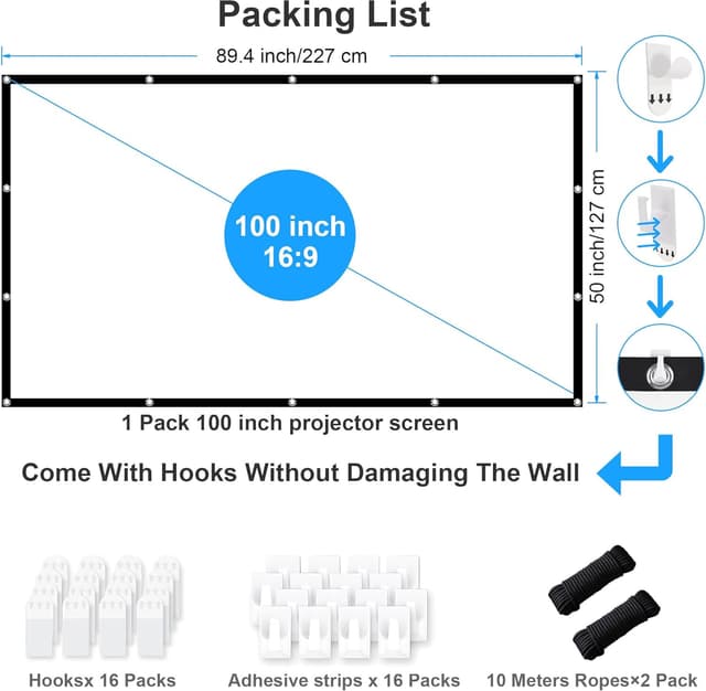 Detalle 2 de LEORFI Beamer Leinwand 100 Zoll (16:9) Outdoor, doppelseitig faltbar – 227 x 127 cm