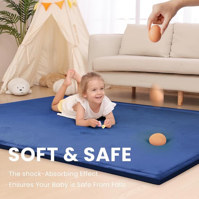 Detalle de Huloo Sleep Extra Large 79"x118" Baby Activity Play Mat (Tatami Style, Royal Blue) — 1.3" Thick Elasti Foam