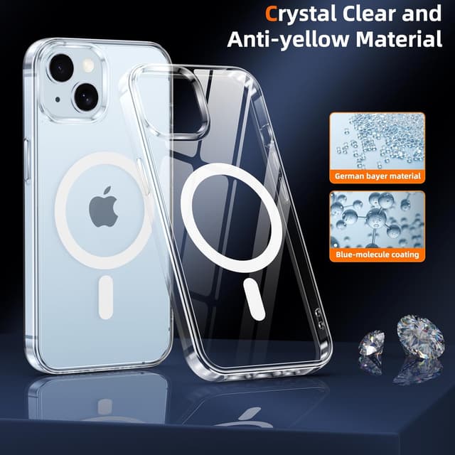 Detalle de Coque magnétique Phoona pour iPhone 14 avec protection caméra et 2 vitres trempées, compatible MagSafe (TPU/PC transparent)