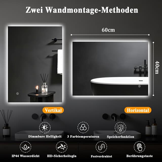 Thumbnail 5 de Archaluxe Badspiegel 40x60 cm mit Beleuchtung