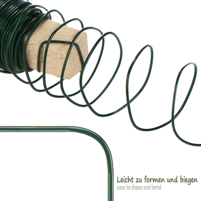 Detalle de com-four® 10x Blumenwickeldraht-Set (grün) – Bindedraht auf Holzstab, 0,65 mm, 10 Stück