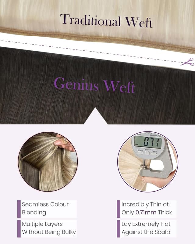 Detalle de LaaVoo Invisible Tressen Echthaar (Braun) – 55 cm lange Weft-Extensions aus Remy-Menschenhaar, 80 g