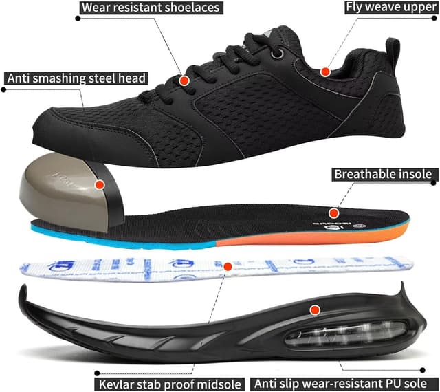 Detalle de Scarpe antinfortunistiche da lavoro uomo con punta in acciaio, suola antiscivolo e cuscino d’aria