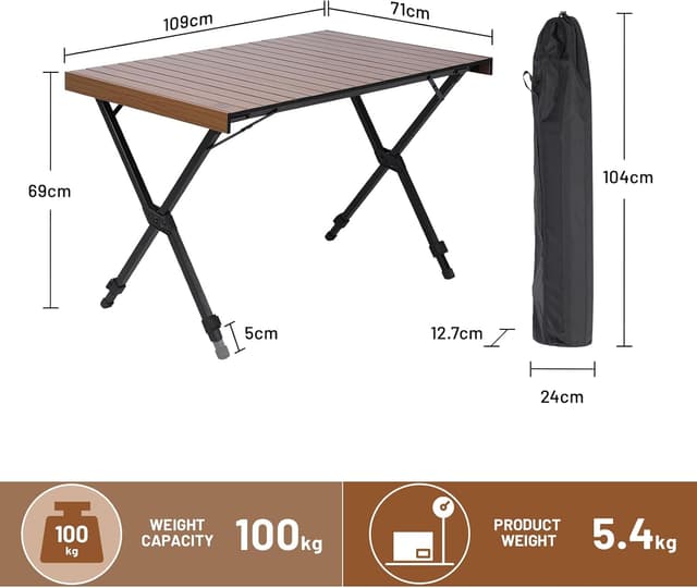 Thumbnail 2 de TIMBER RIDGE Folding Camping Table 108x71cm