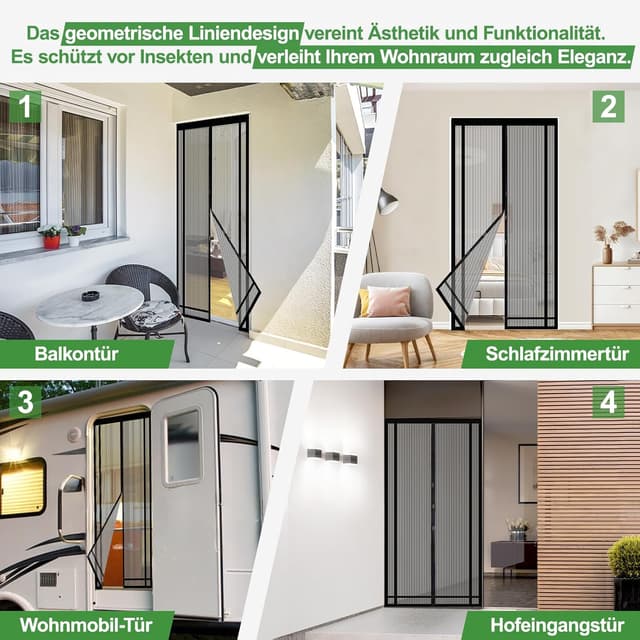 Detalle de Sekey Fliegengitter Balkontür zuschneidbar (Magnet & selbstklebend, ohne Bohren) – Insektenschutzvorhang 130x220 cm, schwarz