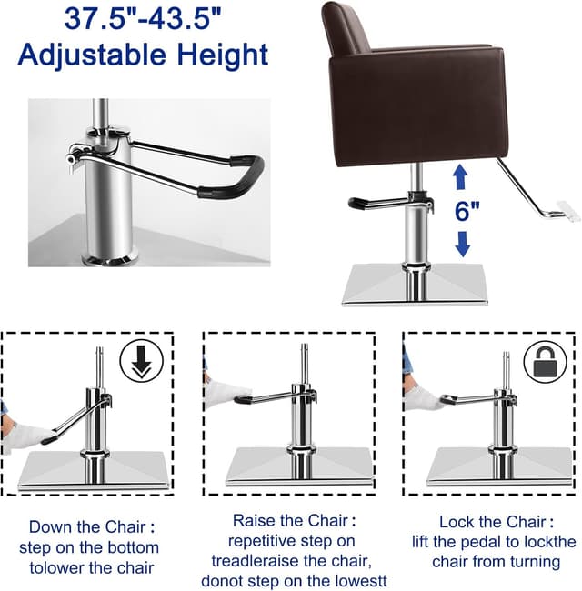 Detalle 2 de Hairdresser Barber Salon Chair with Heavy-Duty Hydraulic Pump, 330 Lbs Capacity, 360° Swivel (Brown)