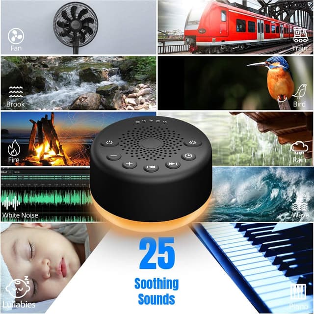 Detalle 2 de Easysleep White Noise Machine mit 25 beruhigenden Klängen, Nachtlicht & Speicherfunktion