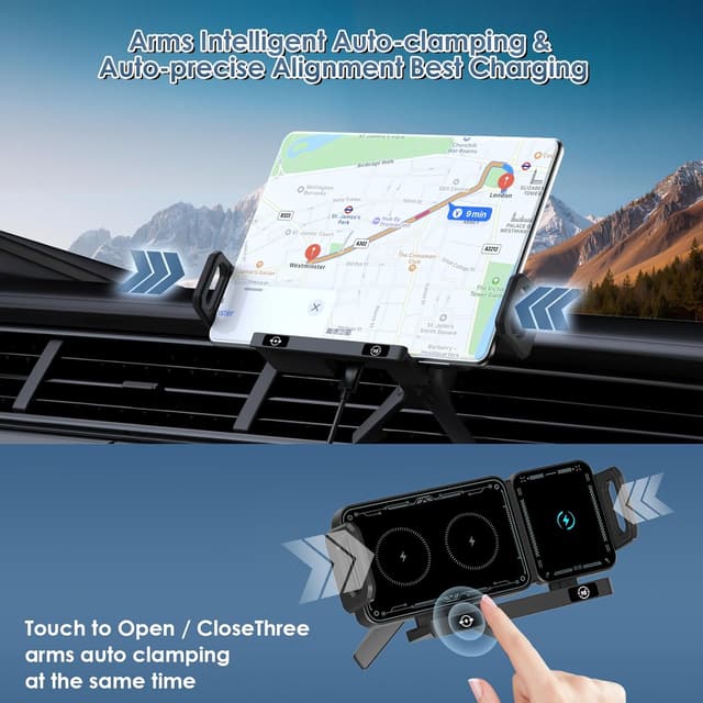 Detalle de Olycism Support voiture pour téléphone avec charge sans fil 15 W Dual Coils (rotatif) pour Galaxy Z Fold/Flip