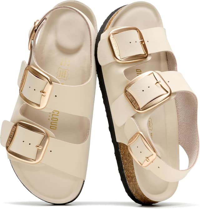 Detalle de Project Cloud Genuine Leather Beach Sandals for Women (Garda) with Memory Foam Slingback Slides