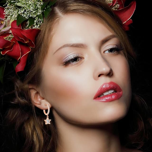 Detalle de Josfeva 925 Sterling Silver Hanging Hoop Earrings with Zirconia Star/Teardrop/Heart Pendants